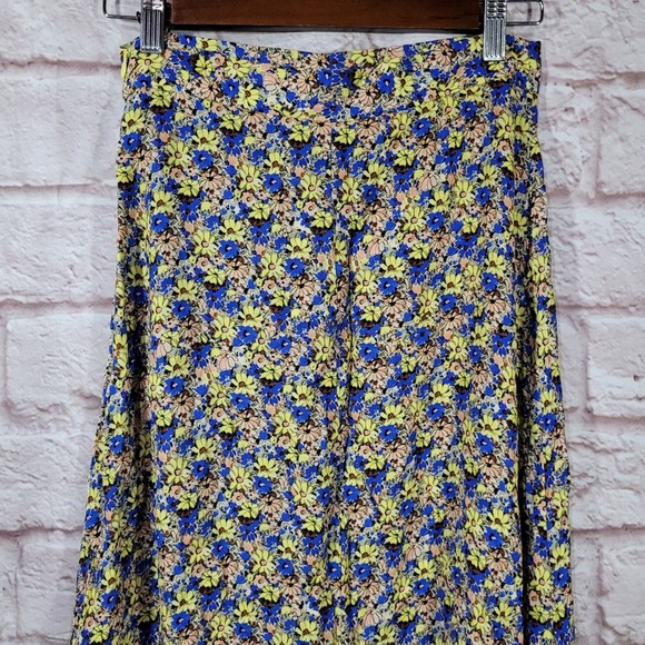 Zara Blue & Yellow Mini Daisy Button Front Slit Maxi Skirt - Picture 8 of 12